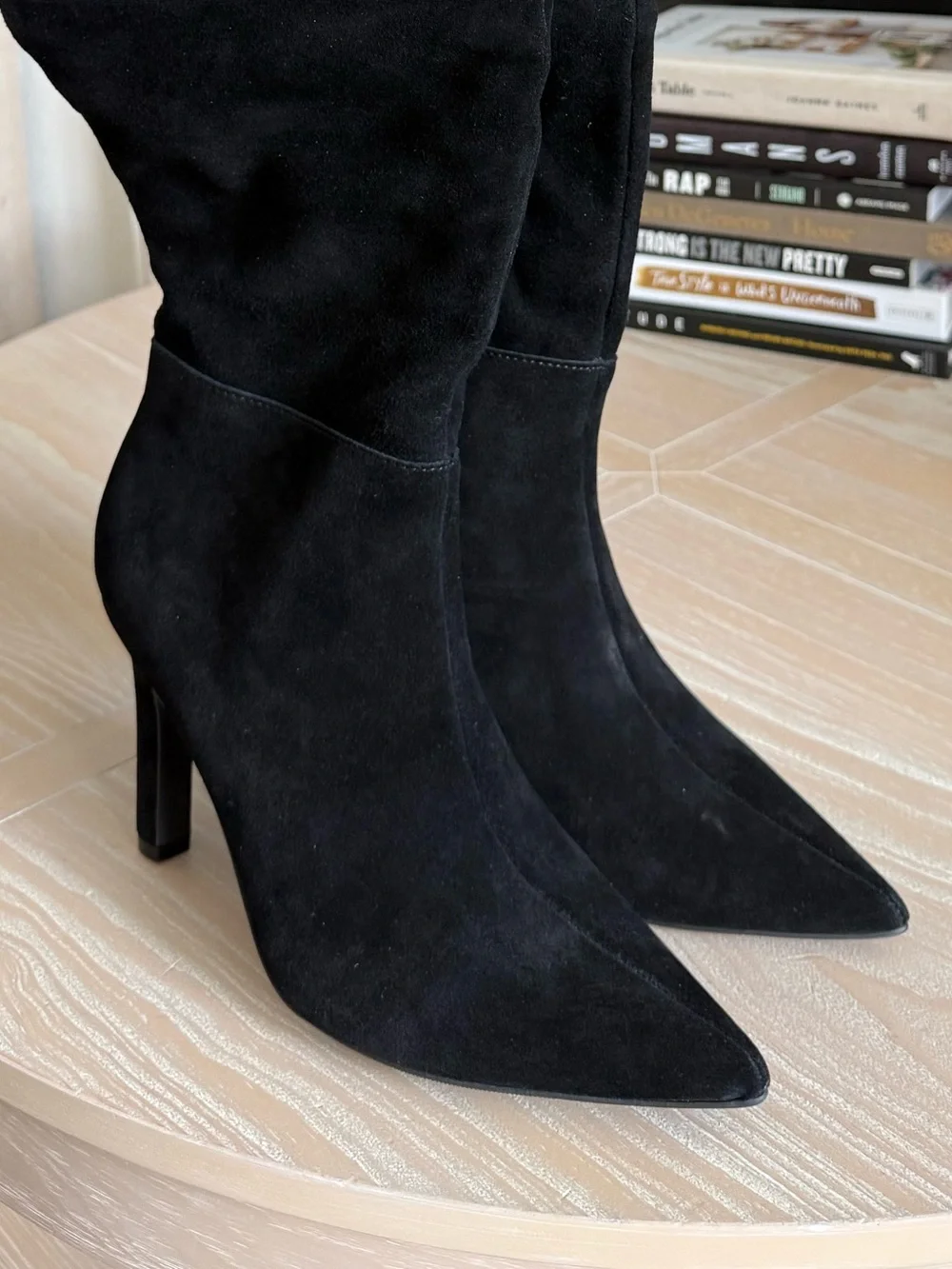 Genuine Suede Black Over-the-Knee Pointed Toe Stiletto Boots OATLIN,Slouchy•NWT